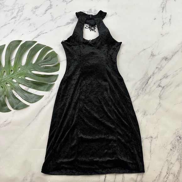 All That Jazz Womens Velvet Cocktail Dress Size L New Black Beaded Choker 90s - Picture 6 of 9